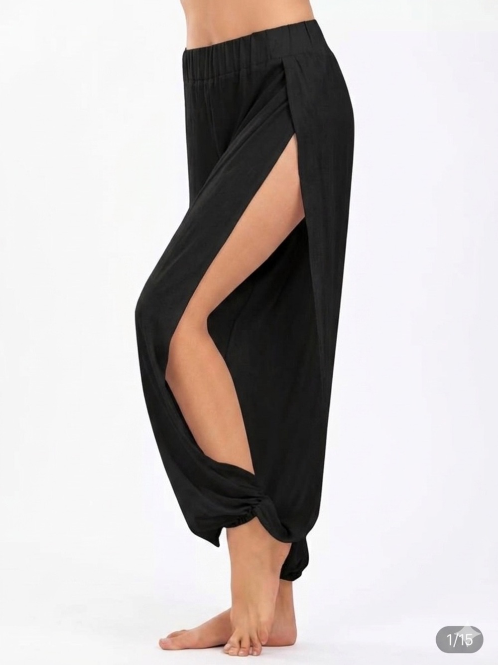 Amazon AveCostume Black Cotton High Split Boho Harem Yoga Beach Pants Size Large
